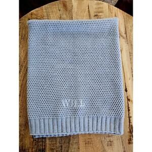 Crate & Barrel Bubble Knit Personalized "Will" Baby Blanket Mist Blue